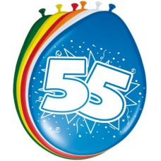 Gekleurde Leeftijdsballon: 55 Jaar 8 st.